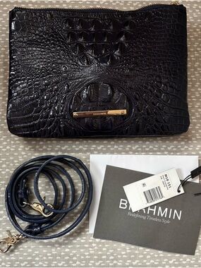 Brahmin | Navy | Katie Crocodile-Embossed Leather Crossbody Bag
